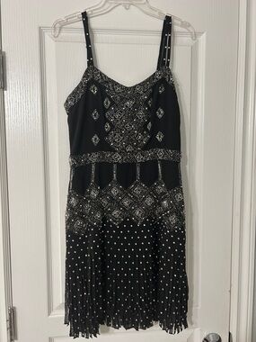 French Connection Black Mini Dress with Silver Beadwork